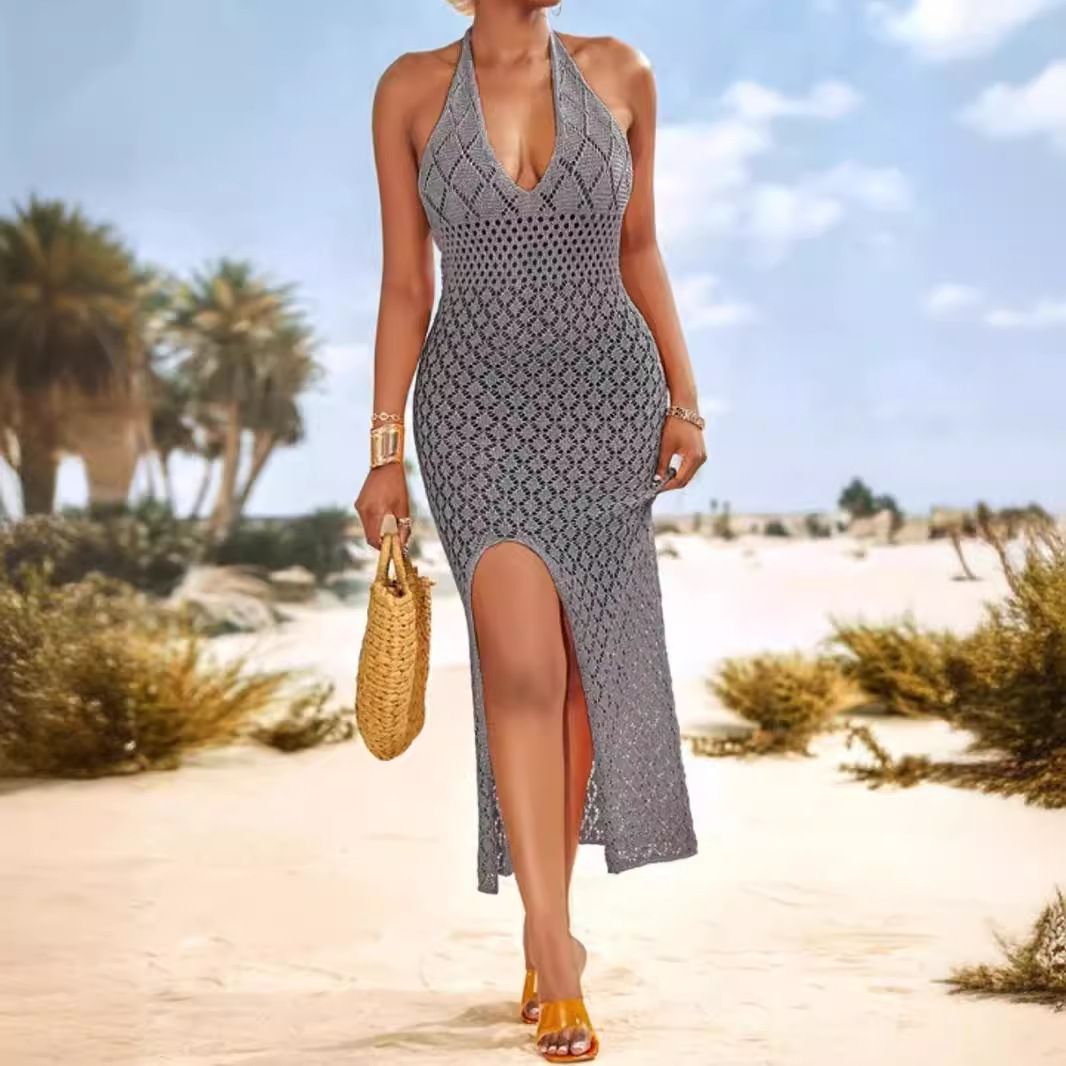 Abito lungo con spacco in pizzo - Perfetto per le vacanze estive al mare.