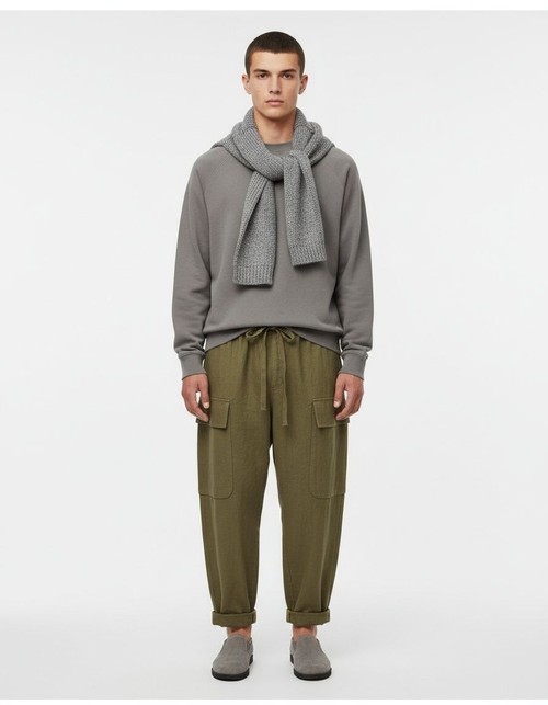 Pantalones holgados con múltiples bolsillos y cordón para un estilo urbano informal para hombre.