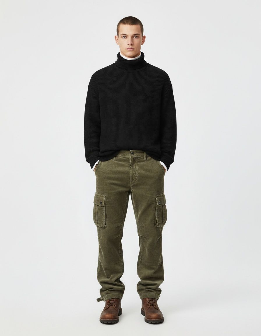Pantalones casuales de invierno de pana con pernera recta y múltiples bolsillos para hombre