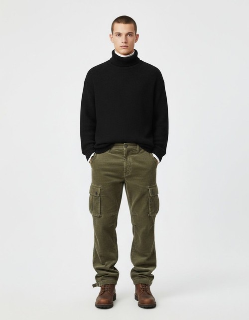 Pantalones casuales de invierno de pana con pernera recta y múltiples bolsillos para hombre