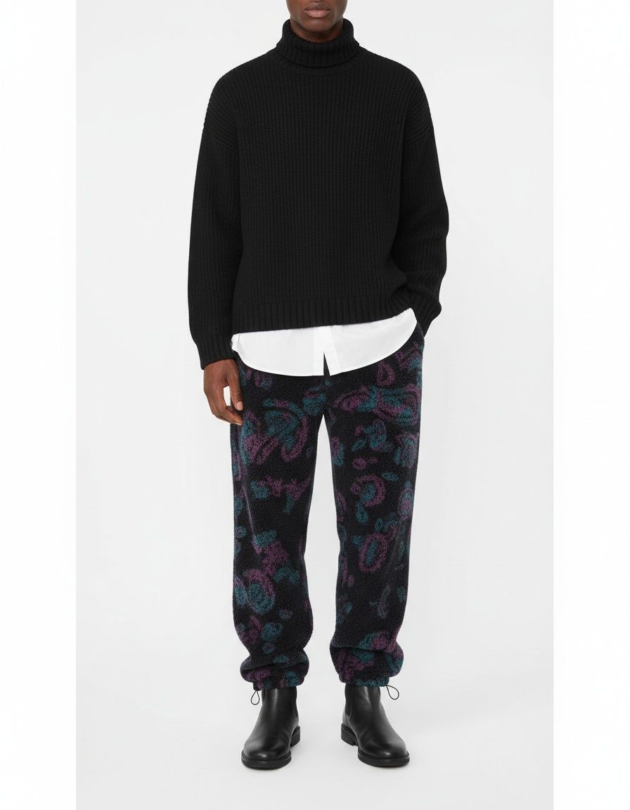 Loose Fit Printed Plush Casual Trousers for Men's Spring Wear