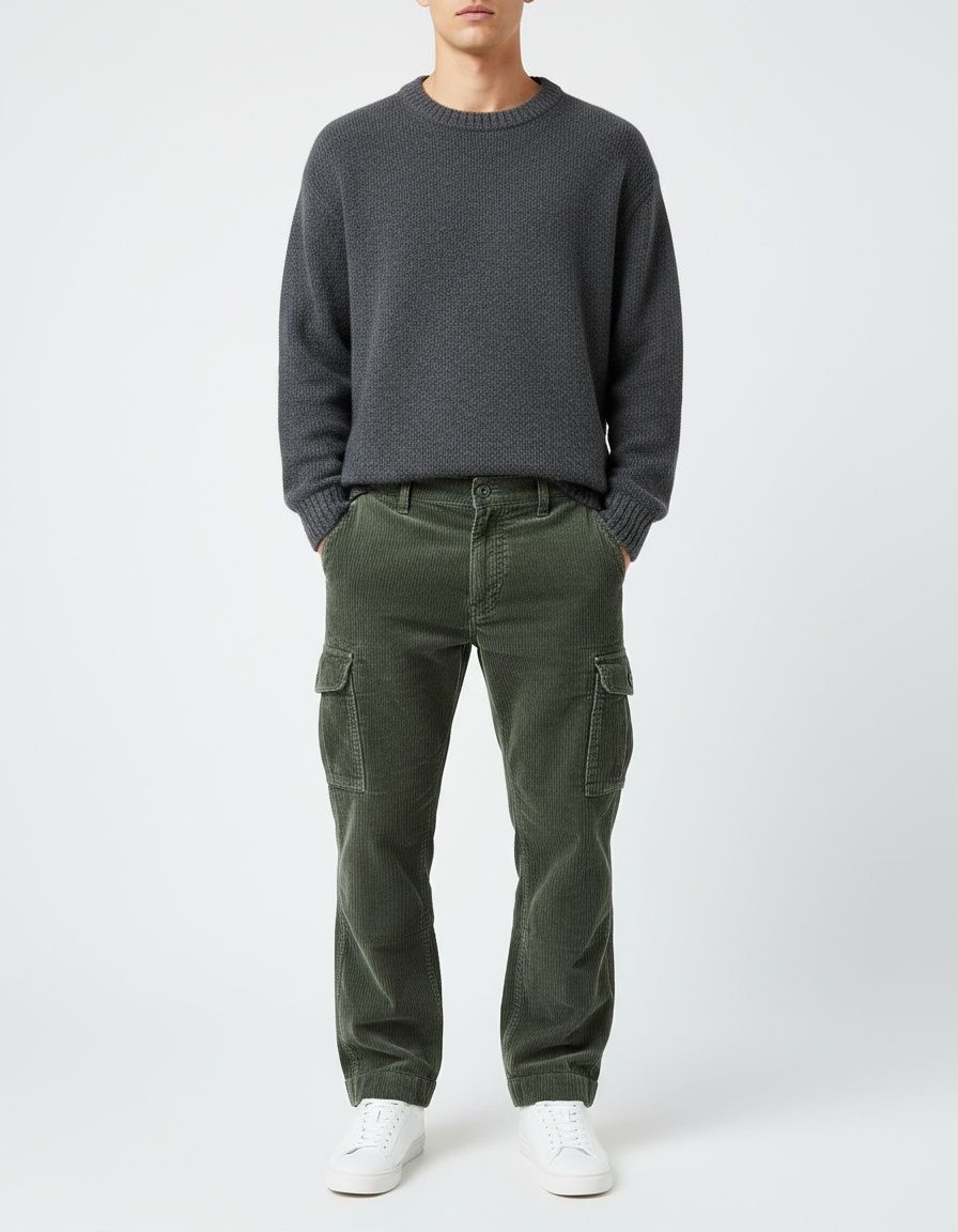 Retro Cargo Winter Trousers with Pockets for Men's Casual Wear