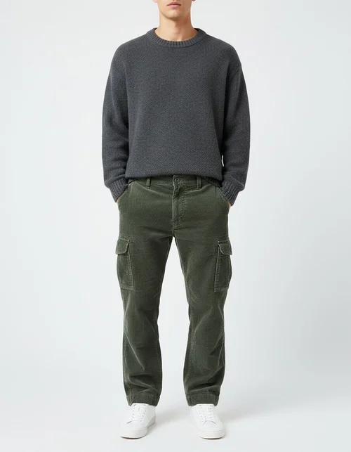 Retro Cargo Winter Trousers with Pockets for Men's Casual Wear