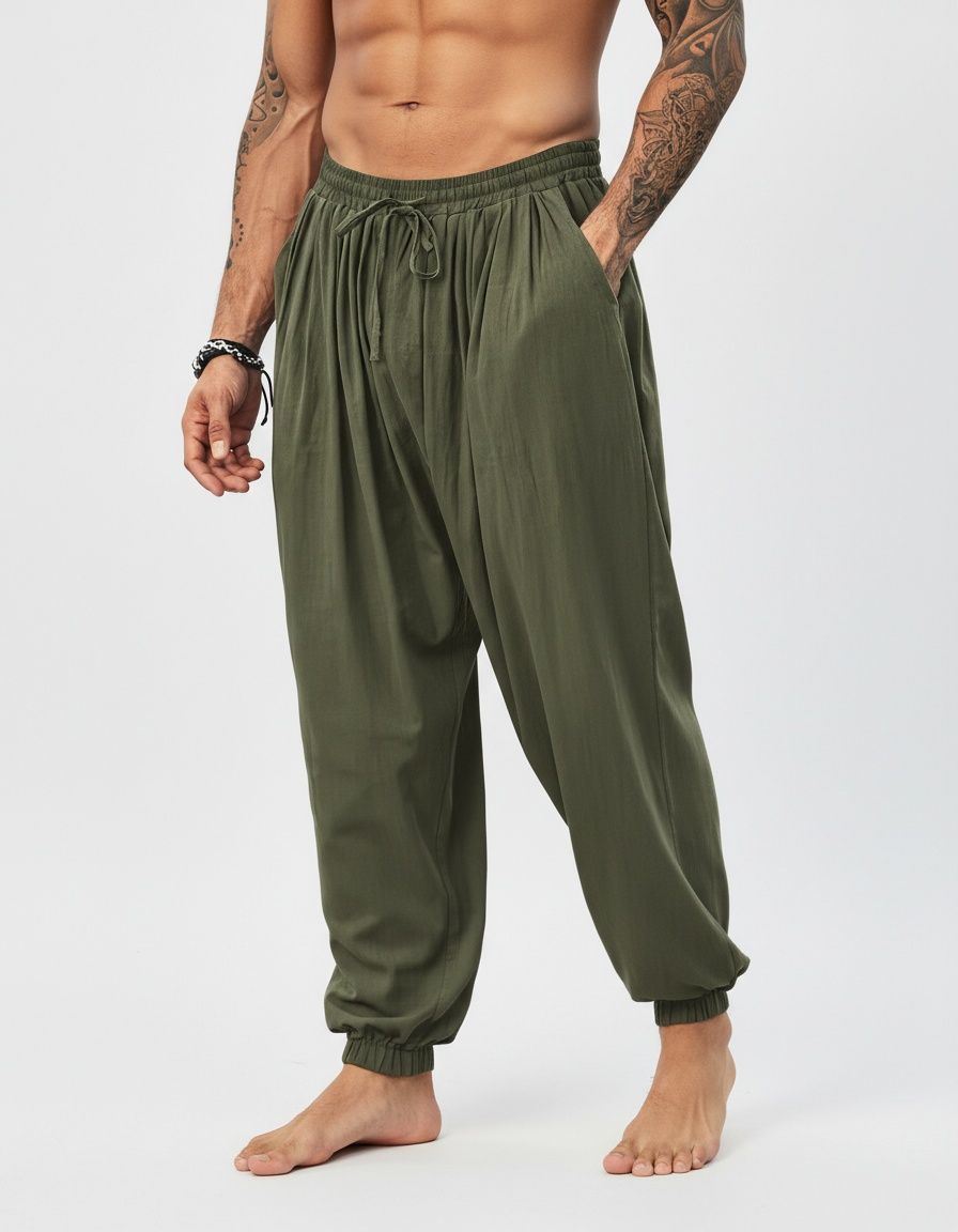Cotton Linen Loose Fit Breathable Harem Pants for Men's Casual Wear