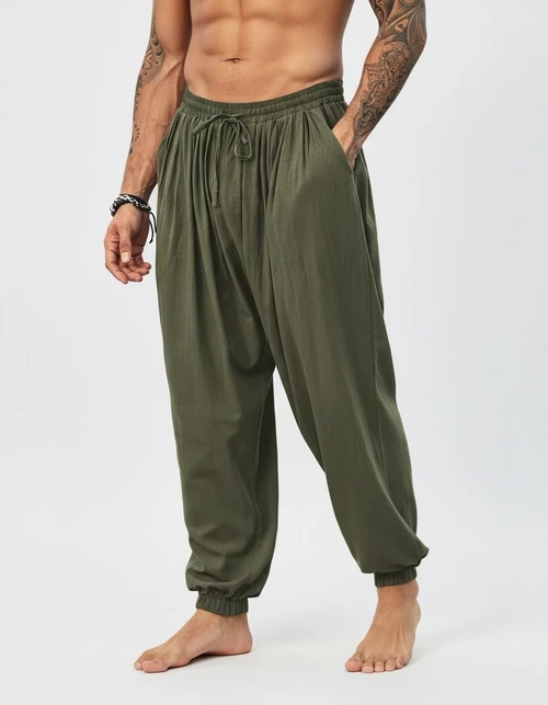 Cotton Linen Loose Fit Breathable Harem Pants for Men's Casual Wear
