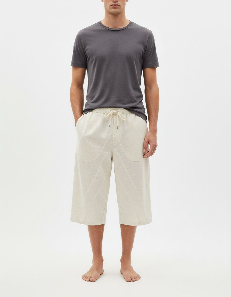 Lässige Badeshorts aus Baumwoll-Leinen-Mischgewebe mit mehreren Taschen für Herren – ideal für den lässigen Sommer.