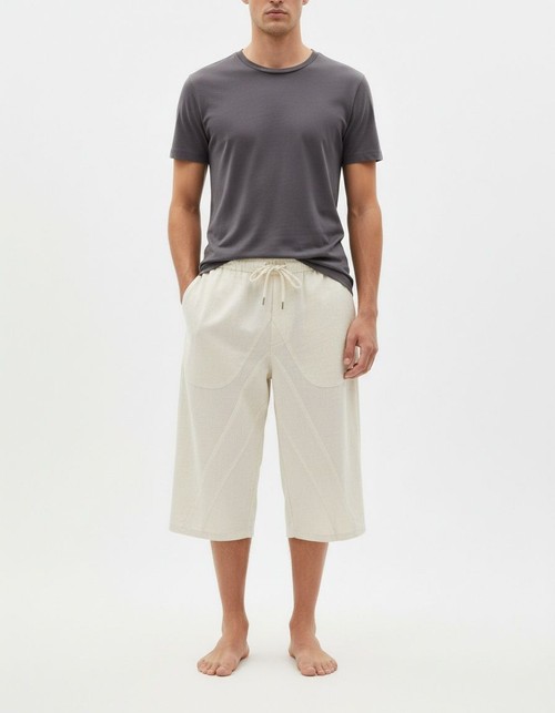 Lässige Badeshorts aus Baumwoll-Leinen-Mischgewebe mit mehreren Taschen für Herren – ideal für den lässigen Sommer.