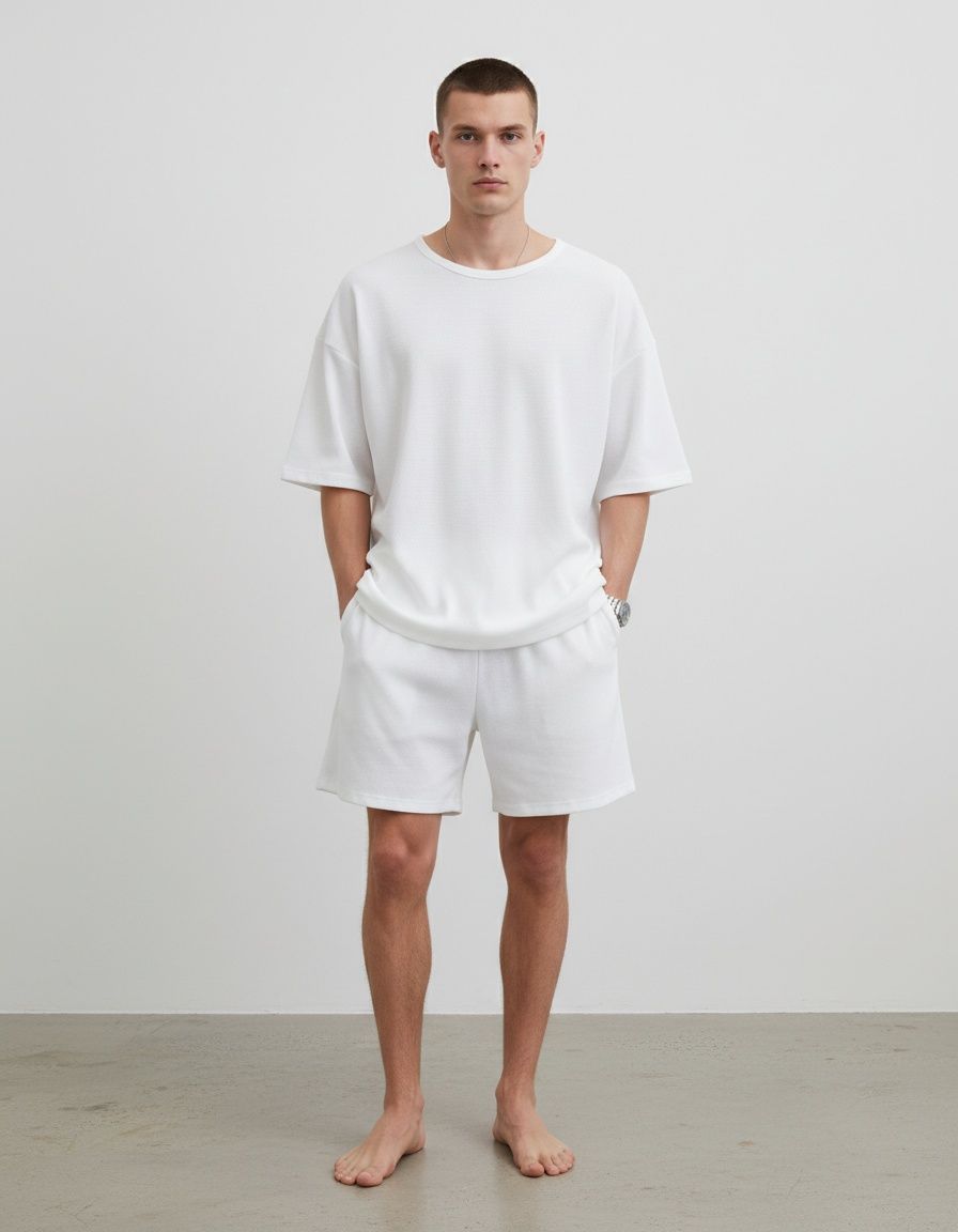 Zweiteiliges Set aus locker sitzendem Kurzarm-T-Shirt mit Rundhalsausschnitt und Shorts für Herren – ideal für lässige Sommerkleidung