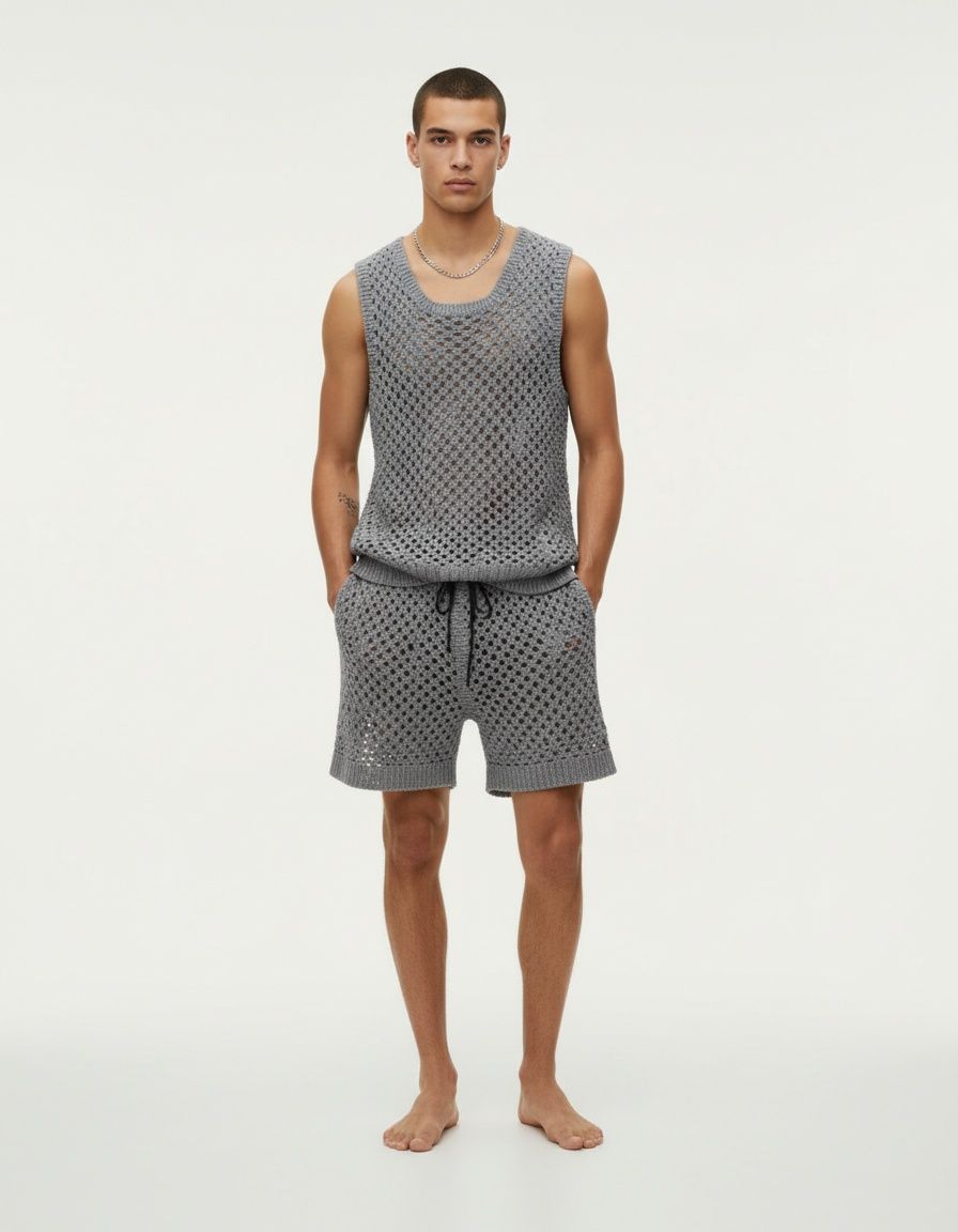 Slim Fit Knitted Vest and Shorts Men's Casual Summer Set