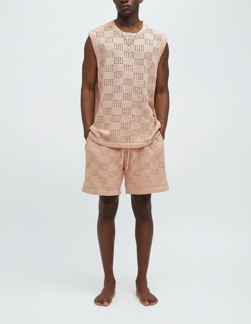 Conjunto deportivo de dos piezas con chaleco sin mangas y pantalones cortos de cuello redondo de punto para ropa informal de verano para hombre