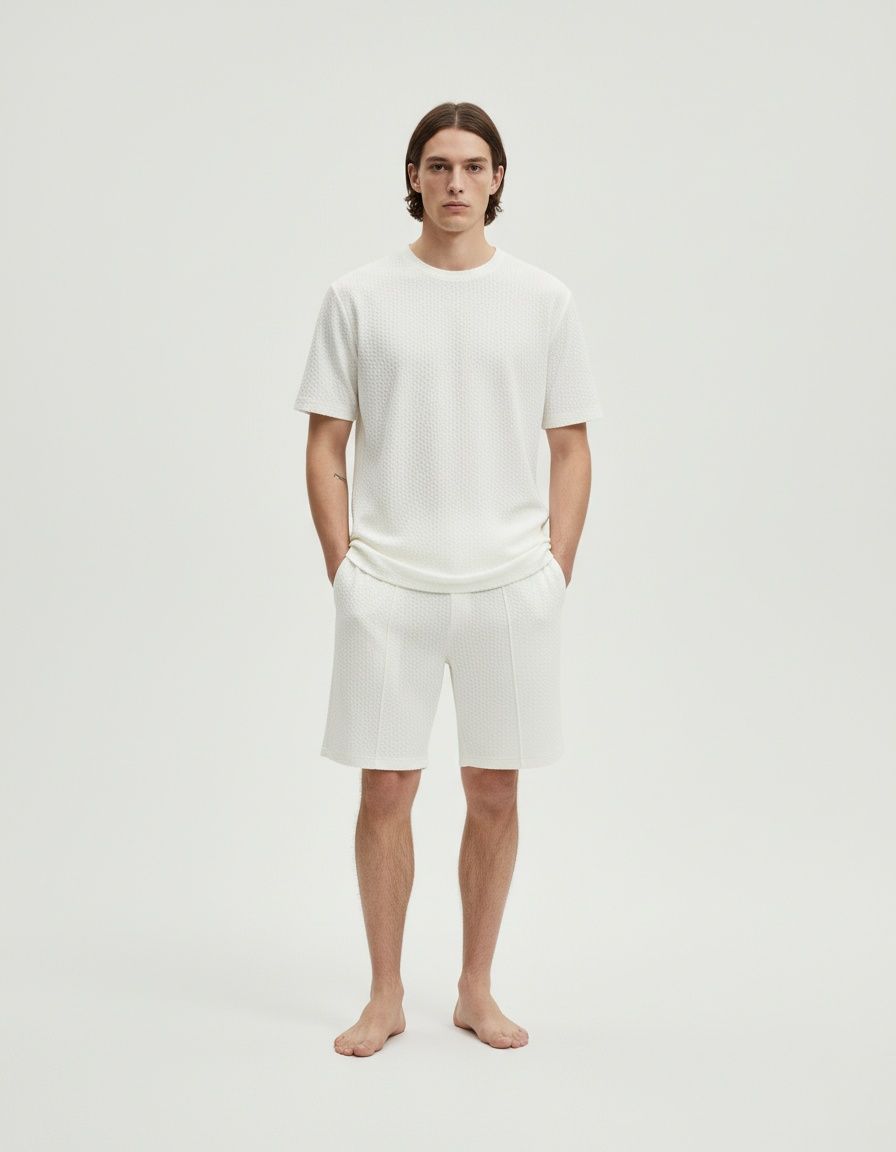 Jacquard-Strick-T-Shirt und Shorts, Kurzarm-Sportswear-Set für Herren, lässige Sommerkleidung