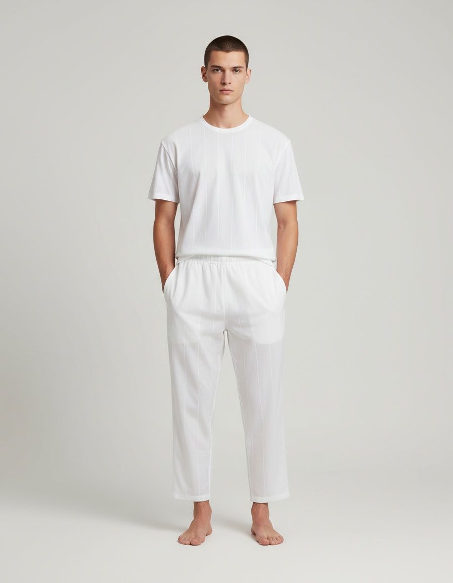 Gestreiftes, atmungsaktives Zweiteiler-Set aus Baumwollmischgewebe für Herren – ideal für sommerliche Freizeitkleidung