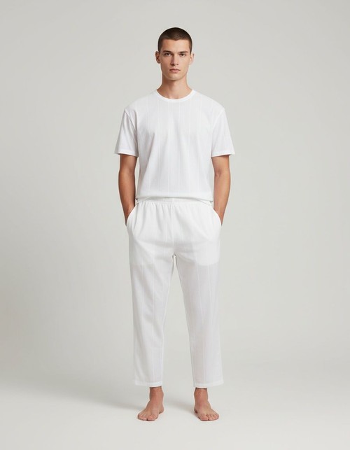 Gestreiftes, atmungsaktives Zweiteiler-Set aus Baumwollmischgewebe für Herren – ideal für sommerliche Freizeitkleidung