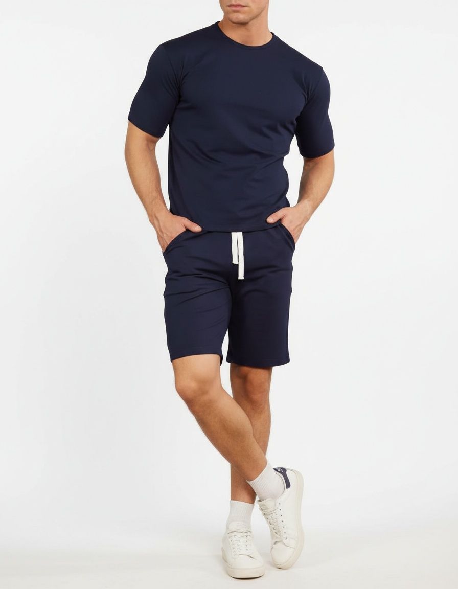 Atmungsaktives, einfarbiges Zweiteiler-Set für Herren – ideal für den Sommer und die Freizeit.