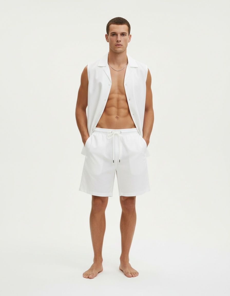 Lässiges, einfarbiges, ärmelloses Hemd und Shorts – zweiteiliges Freizeitset für Herren im Sommer