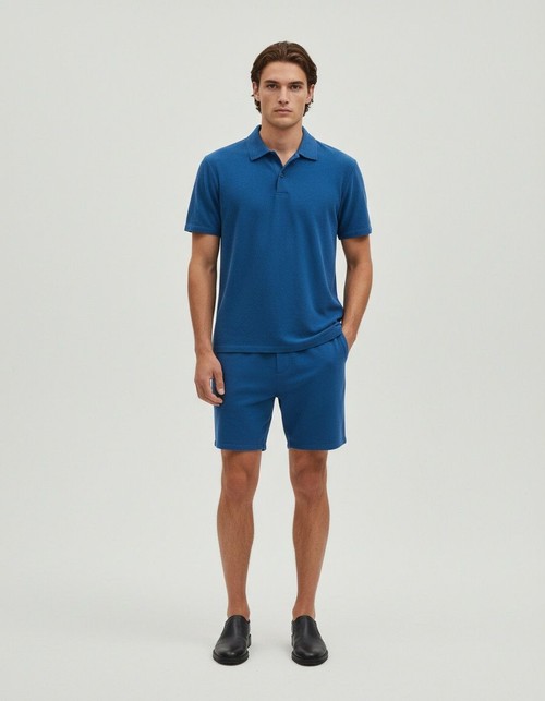 Solid Color Button-Up Shirt and Shorts Two-Piece Set for Men's Casual Summer Wear