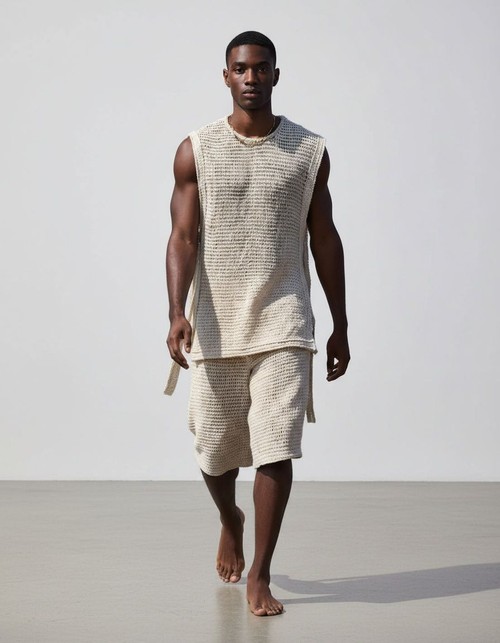 Loose Fit Solid Color Knit Vest and Shorts Men's Summer Sportswear Set