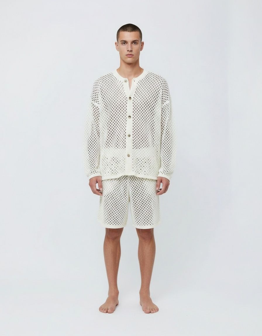 Breathable Hollow-Out Two-Piece Set for Men's Casual Spring Wear