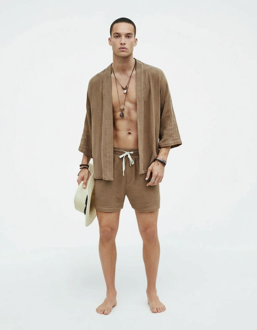 Loose Fit Breathable Solid Color Summer Two-Piece Set for Men's Casual Wear