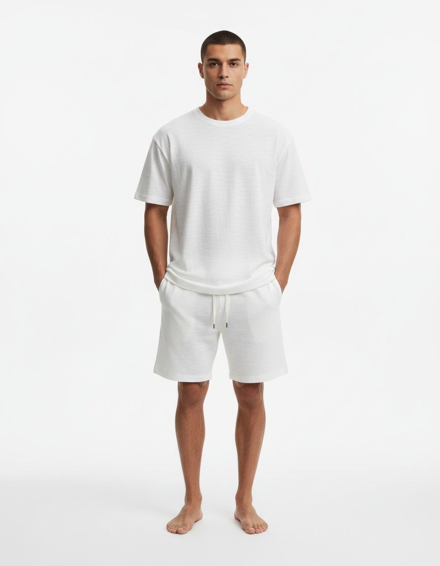 Men's Loose Fit Crew Neck Short-Sleeve T-Shirt and Shorts Two-Piece Set for Casual Summer Wear