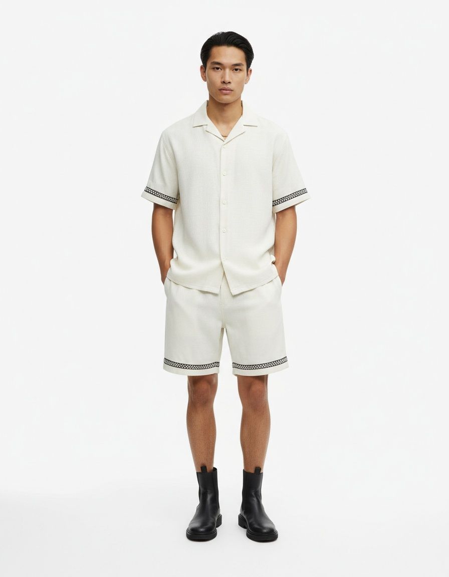 Cuban Style Breathable Two-Piece Short Set for Men's Casual Summer Wear