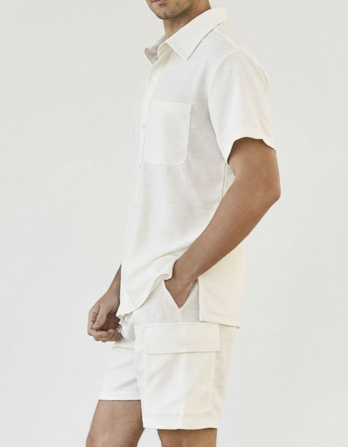 Textured Breathable Summer Shirt and Shorts Set for Men's Casual Vacation Wear