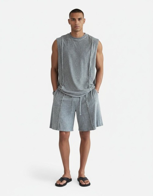 Sleeveless Crew Neck Breathable Vest and Shorts Set for Men's Casual Summer Wear