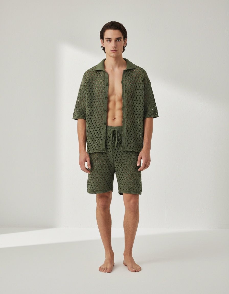 Knitted Spring and Summer Casual Sports Suit with Short-Sleeve Shirt and Shorts for Men