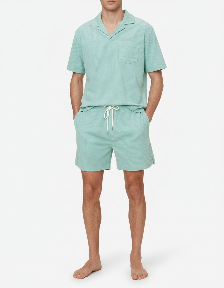 Camisa holgada de mezcla de algodón y pantalones cortos, traje de verano para ropa informal de hombre