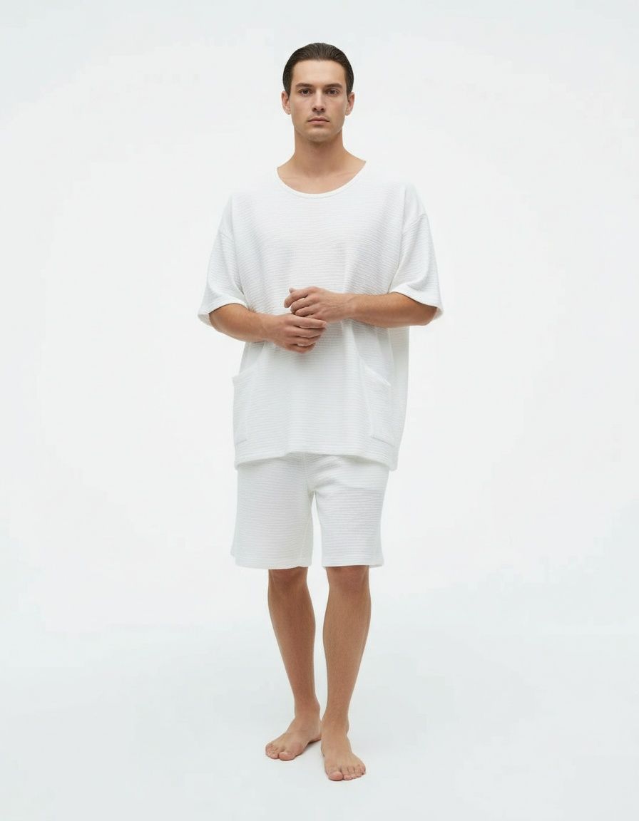 Conjunto de pantalones cortos holgados y transpirables con cuello redondo para hombre para uso informal de verano