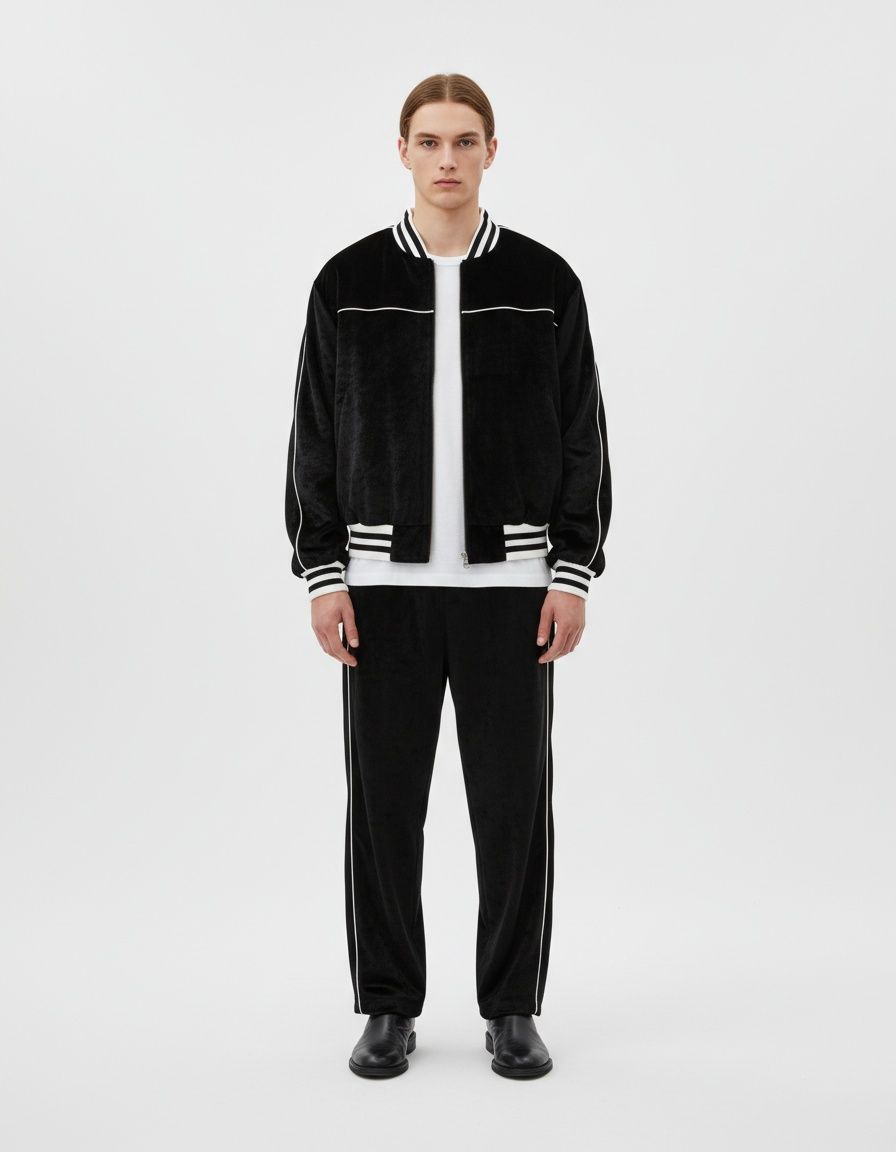 Double Zipper Design Jacket and Long Pants Casual Winter Men's Set