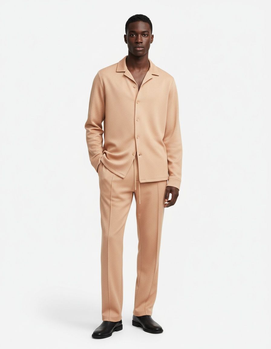 Relaxed Fit Loose Lapel Casual Winter Menswear Shirt and Trousers Set