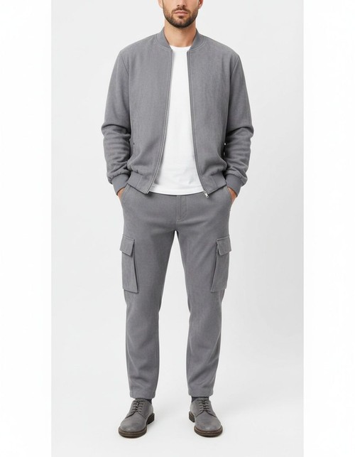 Casual Sportswear Set with Fashion Jacket and Trousers for Men's Winter Wear