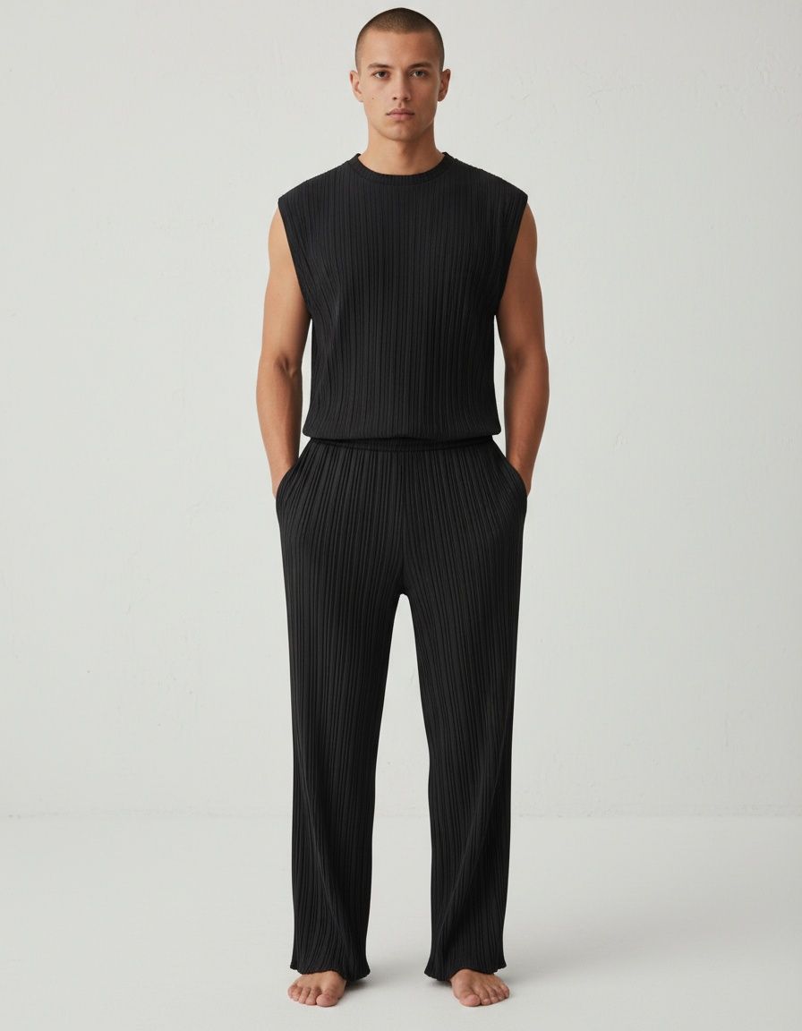 Conjunto de chaleco y pantalón holgados, transpirables y sin mangas para ropa informal de verano para hombre.