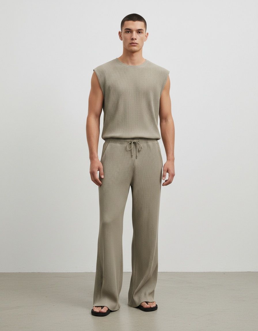 Conjunto de dos piezas de chaleco y pantalón holgado sin mangas para ropa informal de verano para hombre