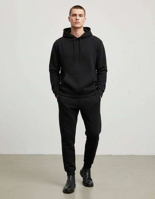 Conjunto de sudadera con capucha de mezcla de algodón de color liso para ropa informal de invierno para hombre