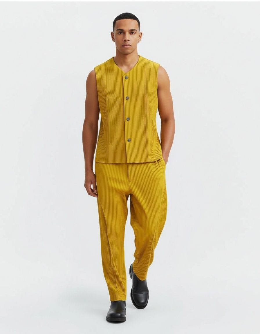 Solid Color Two-Piece Vest and Pants Set for Men's Casual Spring Summer Wear