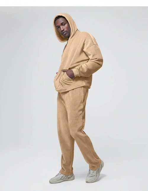 Completo felpa casual autunnale da uomo in velluto dorato slim fit