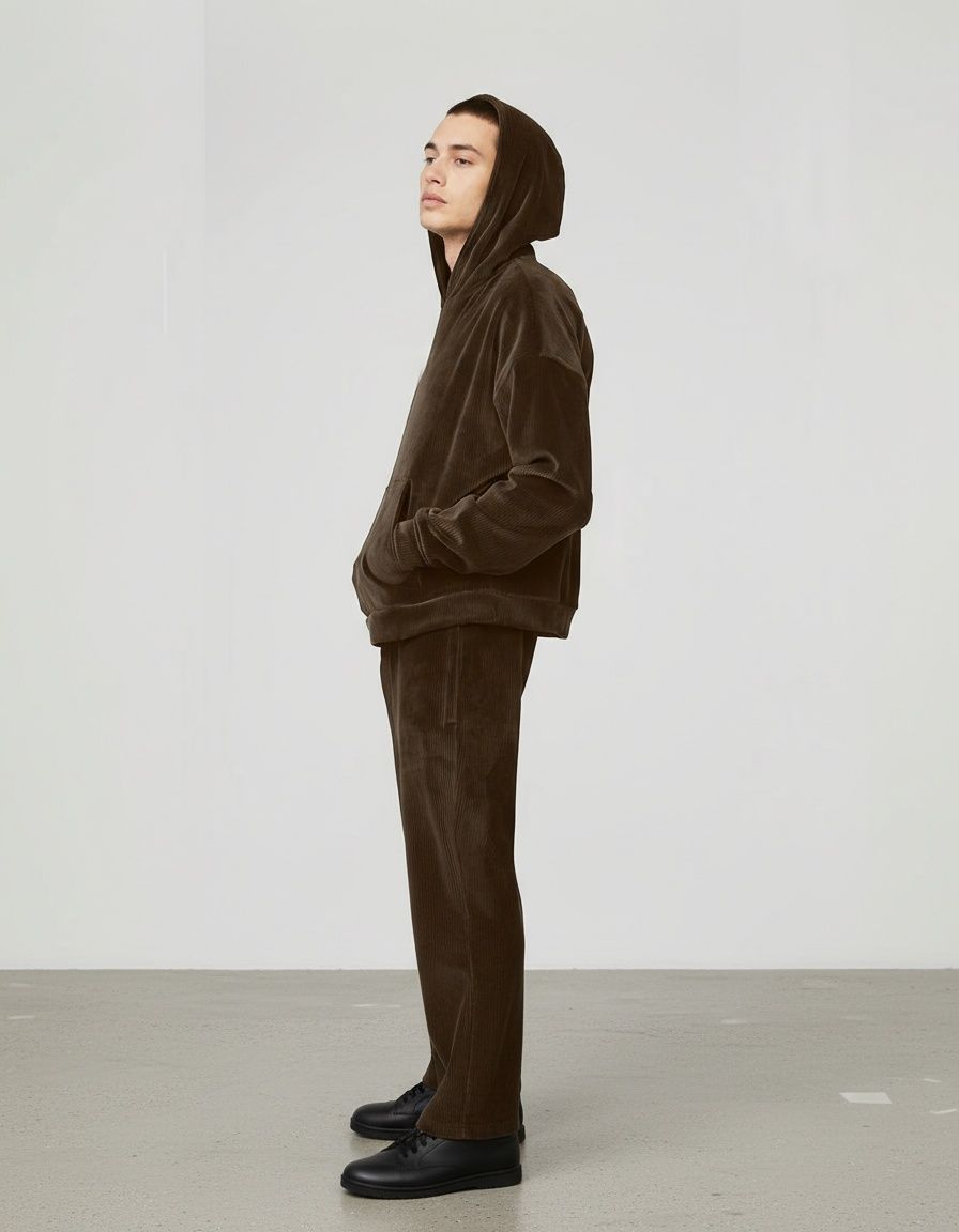 Gold Velvet Slim Fit Casual Autumn Sweatshirt Set for Men