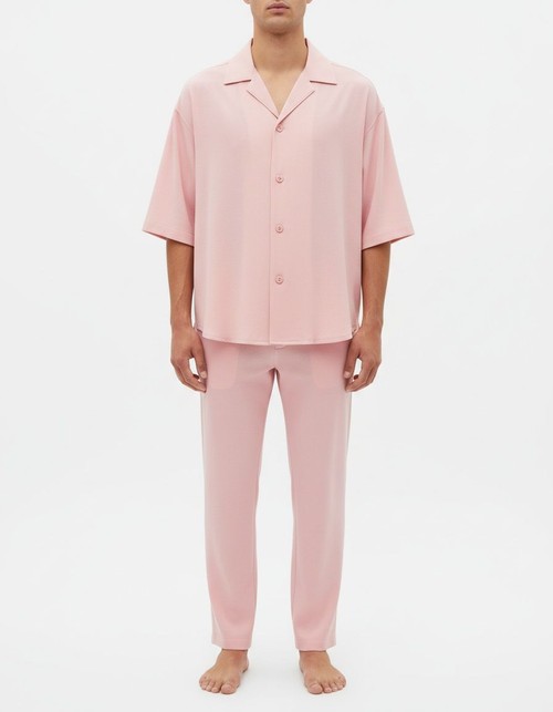 Slim Fit Solid Color Summer Shirt and Pants Two-Piece Set for Men's Casual Wear