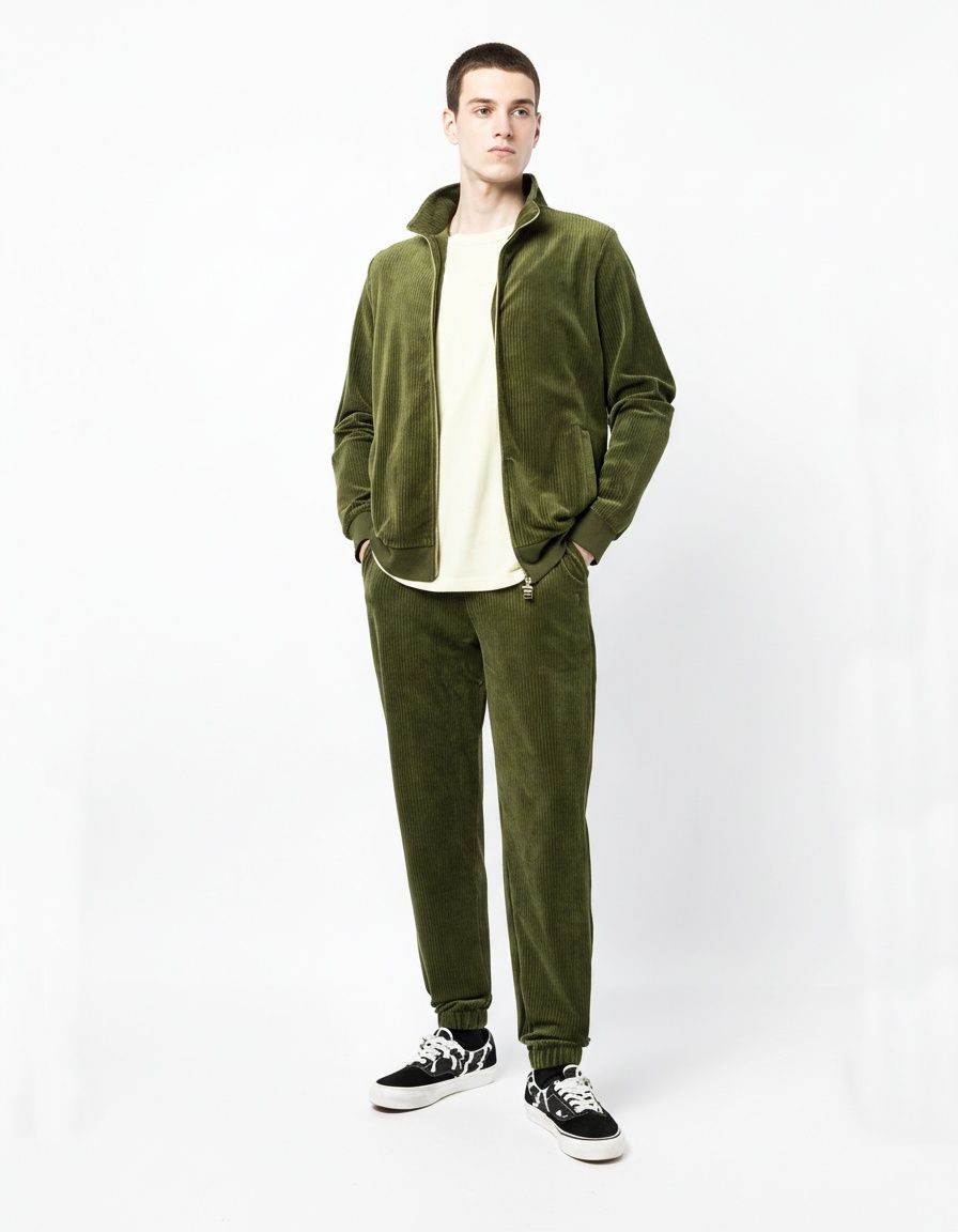 Gold Velvet Slim Fit Two-Piece Sweatshirt Set for Men's Casual Autumn Wear