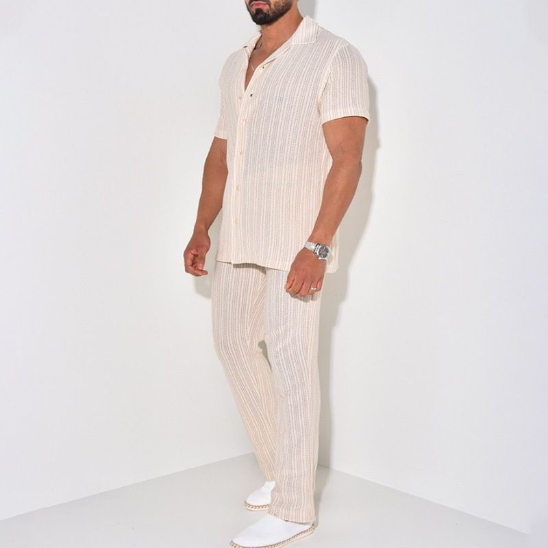 Street Style Breathable Shirt and Trousers Casual Set for Men's Spring/Summer Wear