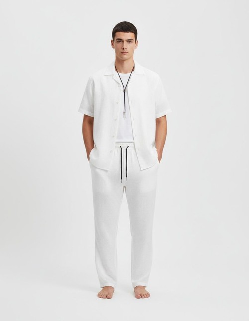 Collared Business Casual Two-Piece Set with Breathable Short-Sleeve Shirt and Trousers for Men's Summer Wear