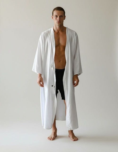 Solid Color Cotton Cape Coat with Button Detail for Casual Men's Summer Wear