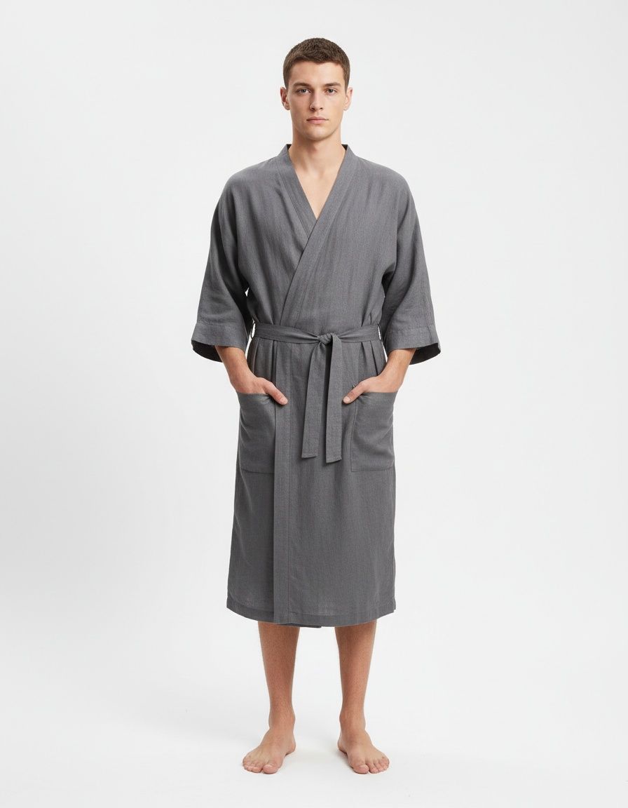 Atmungsaktiver Bademantel aus Baumwollmischgewebe, einfarbig, für Herren, ideal als lässige Hauskleidung