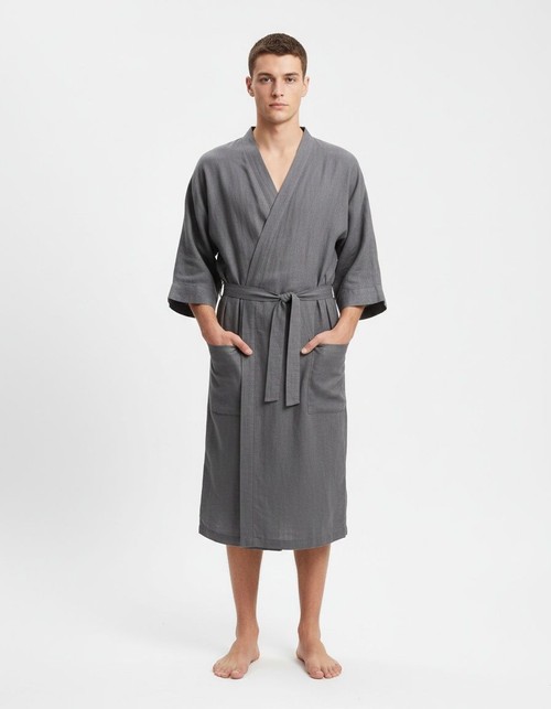 Atmungsaktiver Bademantel aus Baumwollmischgewebe, einfarbig, für Herren, ideal als lässige Hauskleidung