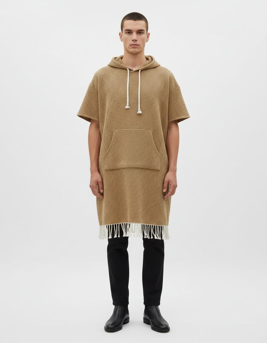 Hooded Casual Beach Cape with Pockets for Men's Spring Wear