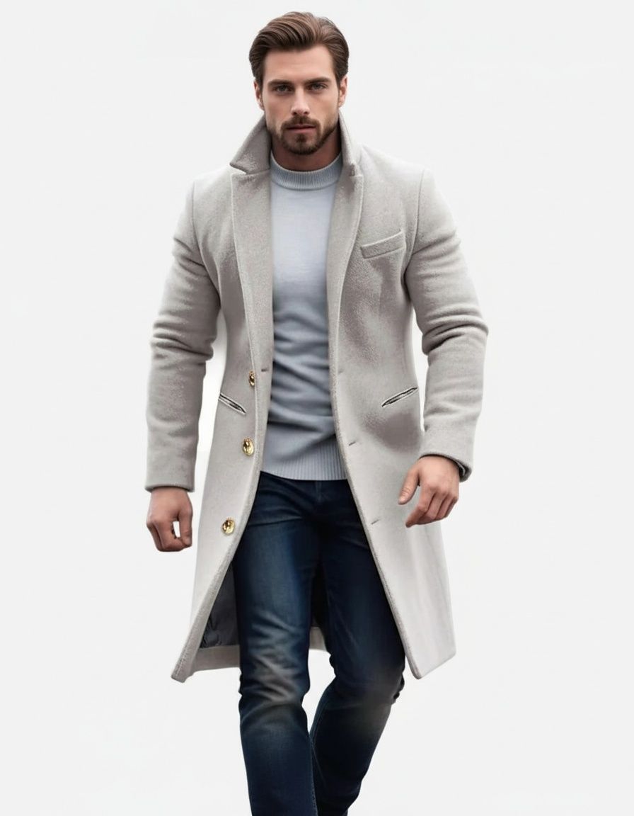 Woolen Mid-Length Slim Fit Men's Coat for Winter Casual Wear