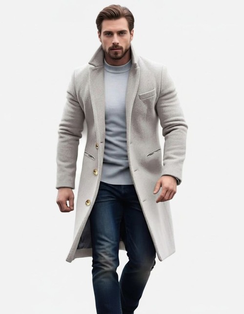 Woolen Mid-Length Slim Fit Men's Coat for Winter Casual Wear