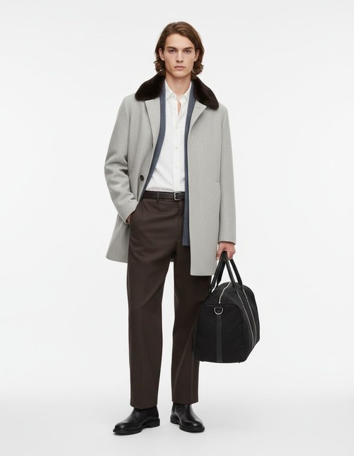 Fake Fur-lined Wool Blend Mid-length Winter Coat for Men's Casual Wear